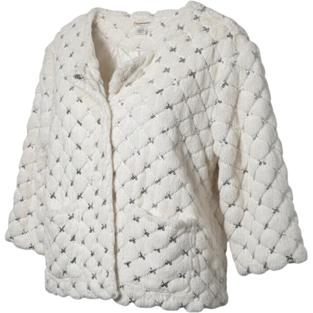 Collection Eighteen Faux Fur Sequin Quilted Jacket Cream Off White Size ML